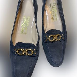 Salvatore Ferragamo Navy Blue Suede Loafers